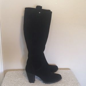 UGG Black Suede Knee-High Heeled Boots